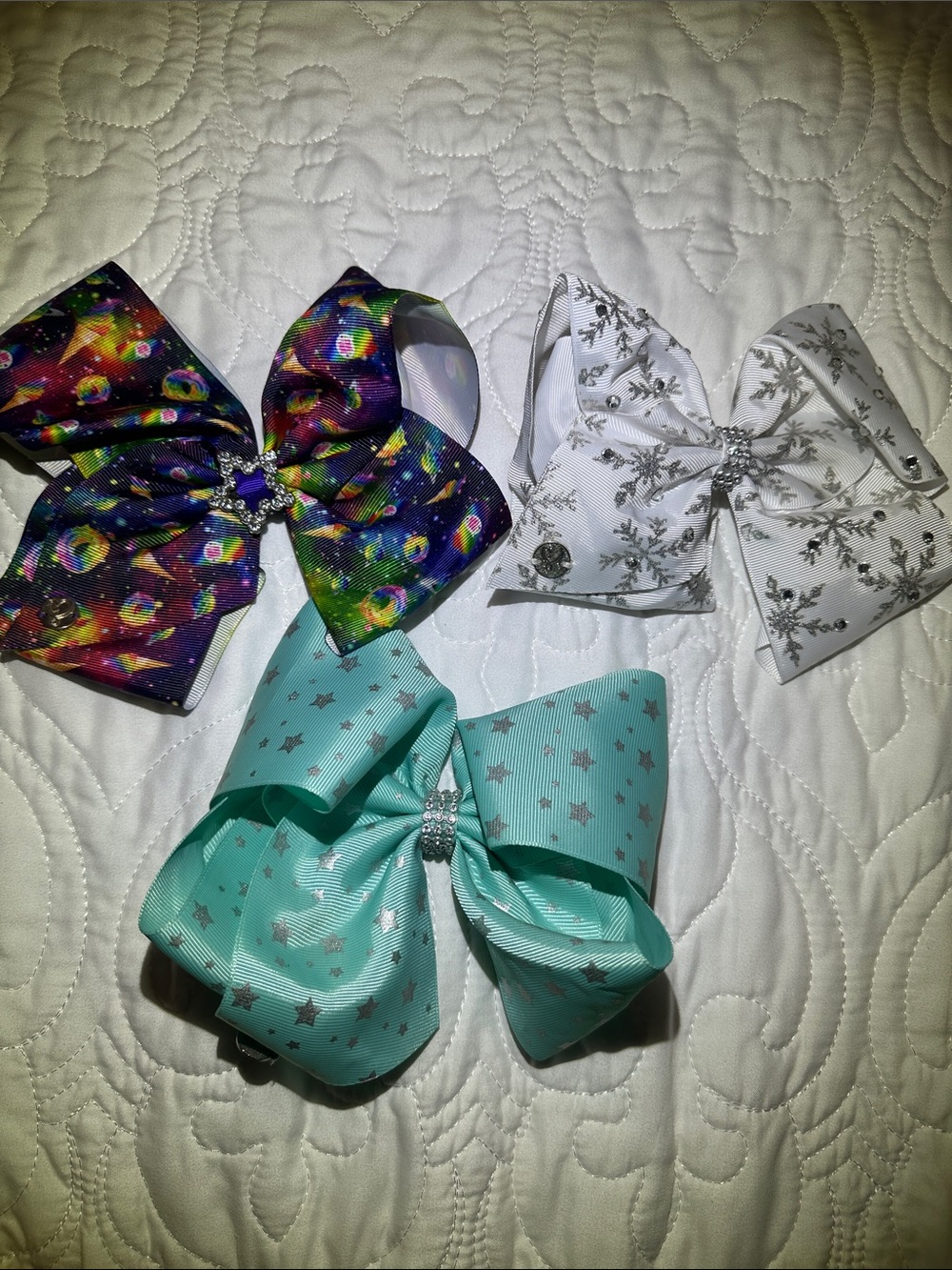 JoJo Siwa Star Trio Hair Bows - Teal, White & Multicolor